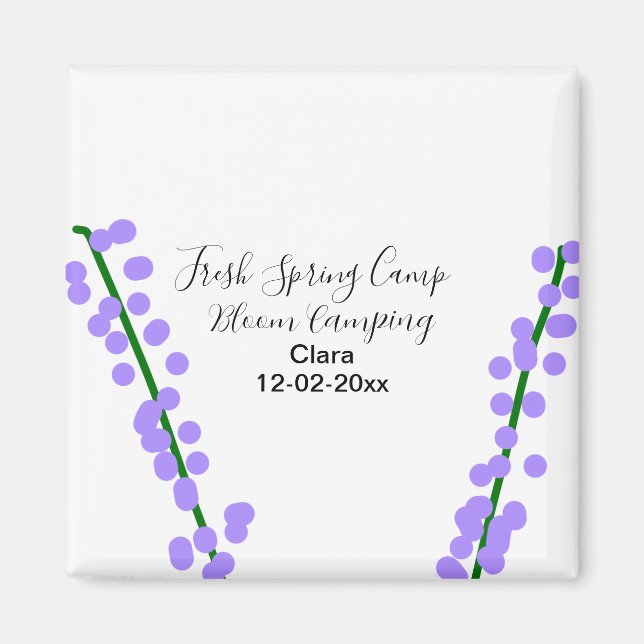 Aimant Printemps frais camping lavande fleurs nom date si (Devant)