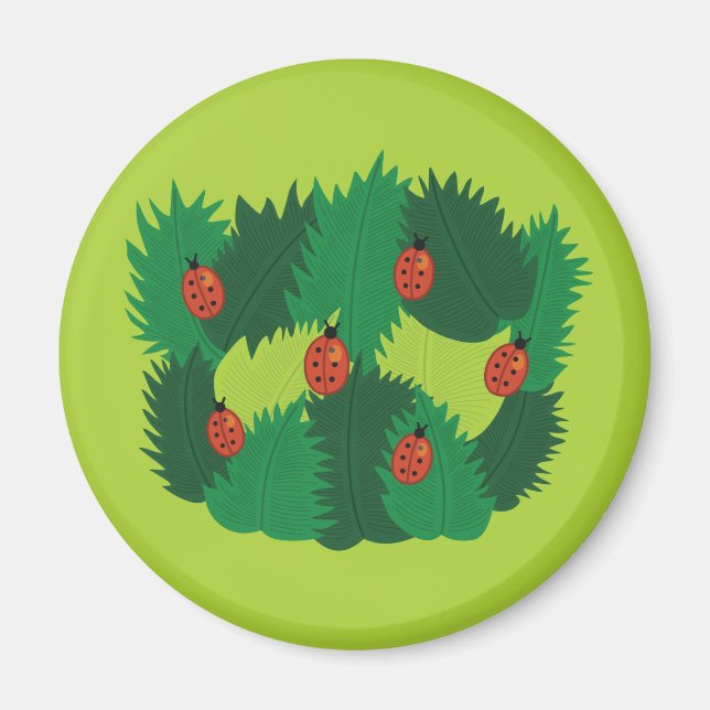 Aimant Printemps vert de feuille et de coccinelles (Devant)