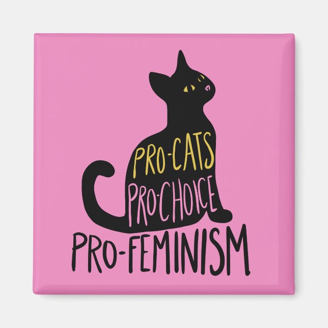 Aimant Pro-chats pro-choix pro-féminisme chat noir (Devant)