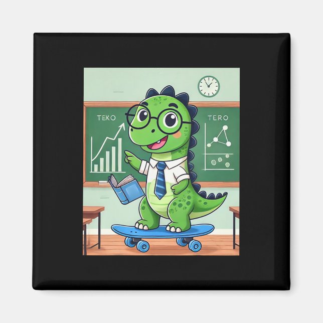 Aimant Professeur dinosaure mignon faisant du skateboard  (Devant)
