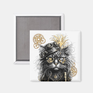 Aimant Professeur Sprocket-Paws Le Chat Steampunk Funky