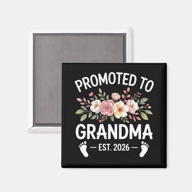 Aimant Promoted to Grandma 2026 First Time Nana Floral  (Recto/Verso)
