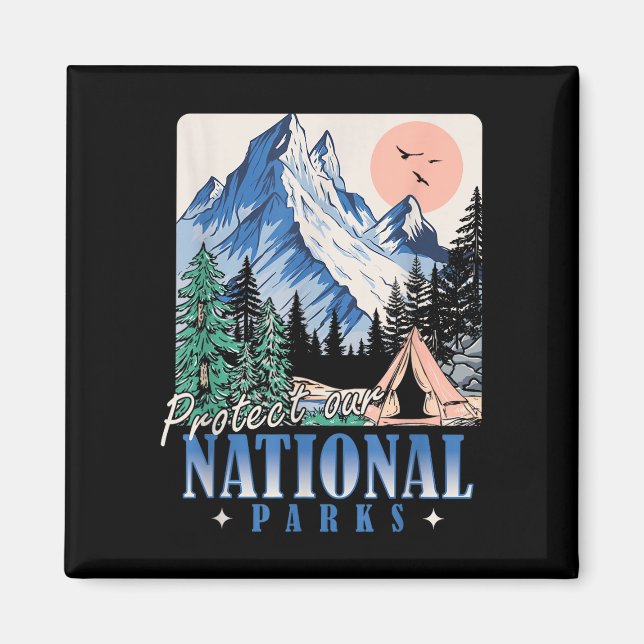 Aimant Protéger nos parcs nationaux design rétro vintage  (Devant)