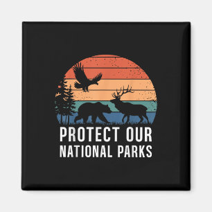 Aimant Protéger nos parcs nationaux Retro Wildlife Conser