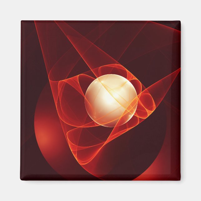 Aimant Protégez-vous, Art Abstrait Rouge Fractal Moderne (Devant)