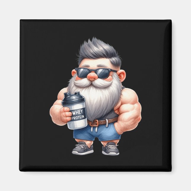 Aimant Protéine de Whey Gnome Papa Funny Bodybuilder Grap (Devant)
