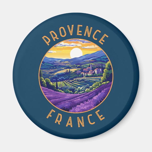Aimant Provence France Lavande Retro Cercle désorganisé (Devant)