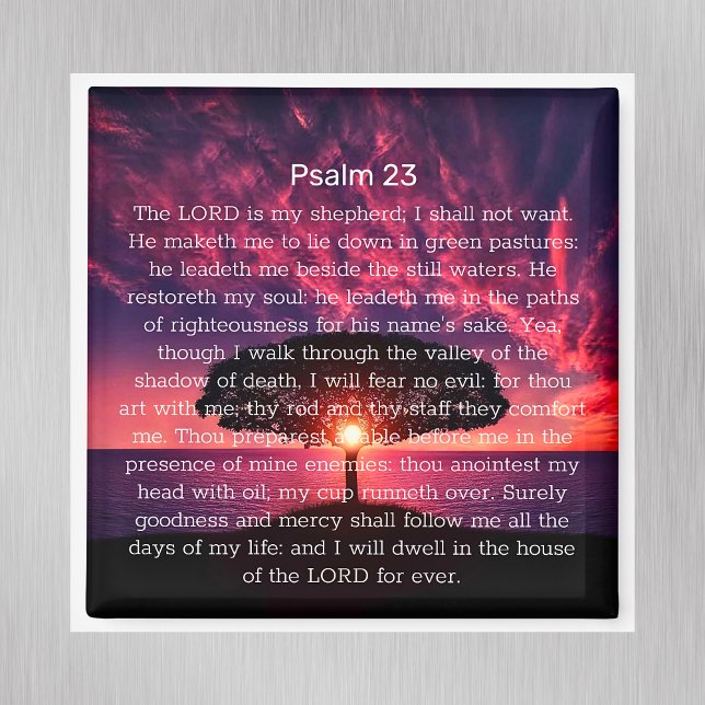 Aimant Psaume 23 Bible Verse Sunset Tree (Psalm 23 Bible Verse Sunset Tree Magnet)