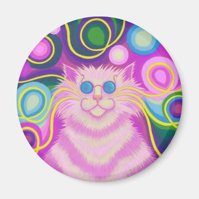 Aimant Psy-cat-delic Pink fridge magnétique rond (Devant)