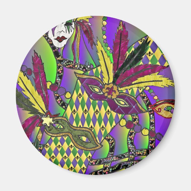 Aimant Psychédélique Mardi Gras Plumes Masques Cadeaux Vê (Devant)