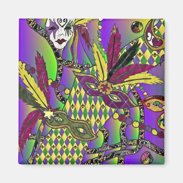 Aimant Psychédélique Mardi Gras Plumes Masques Cadeaux Vê (Devant)