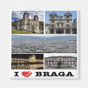 Aimant PT - Portugal - Braga - I Love - Collage