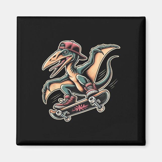 Aimant Ptérodactyle de dinosaure de dessin animé de skate (Devant)