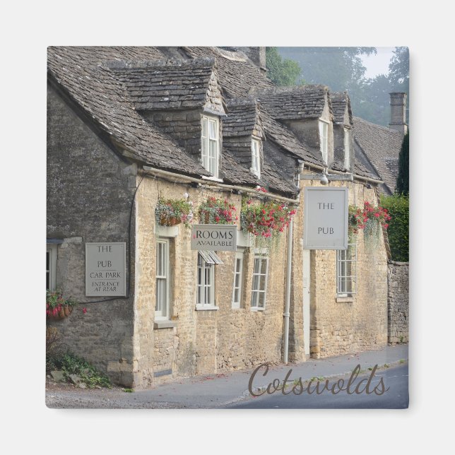 Aimant Pub de village dans l'aimant texte Cotswolds (Devant)