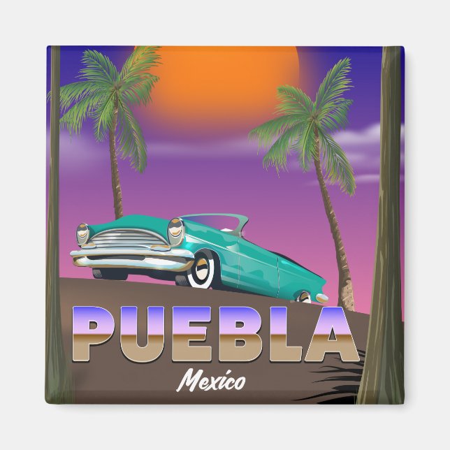 Aimant Puebla Mexique, affiche de vacances (Devant)