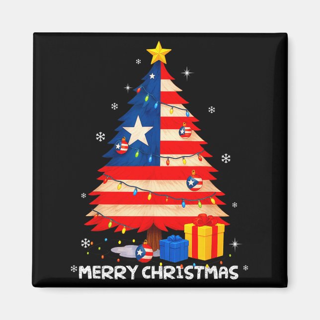 Aimant Puerto Rico Flag Tree Lights Christmas Pajamas -co (Devant)