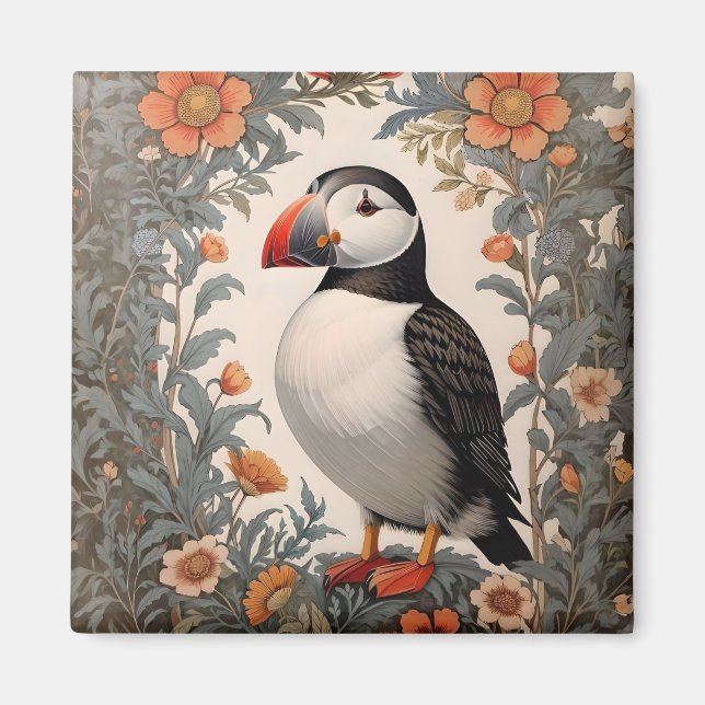Aimant Puffin Atlantique William Morris Inspiré Floral (Devant)