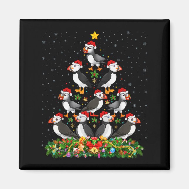 Aimant Puffin Bird Xmas Tree Gift Santa Hat Puffin Christ (Devant)