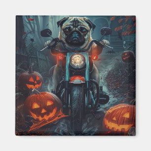 Aimant Pug à moto Halloween effrayant