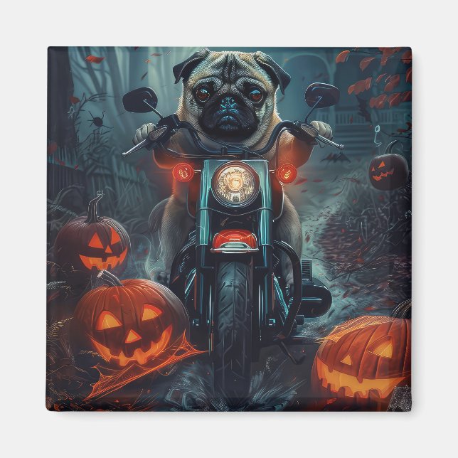 Aimant Pug à moto Halloween effrayant (Devant)