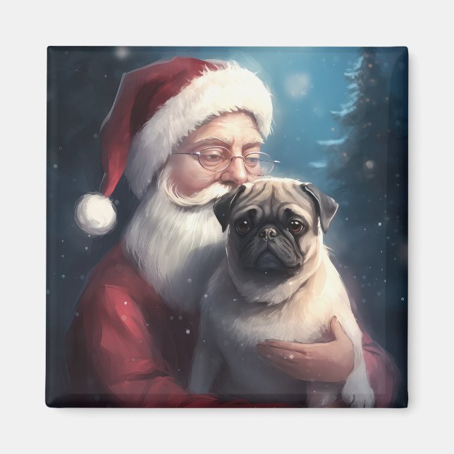 Aimant Pug avec le Père Noël Noël Festif (Devant)