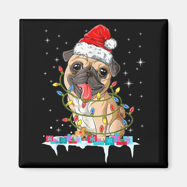 Aimant Pug Christmas Tree Lights Santa Dog Xmas  (Devant)