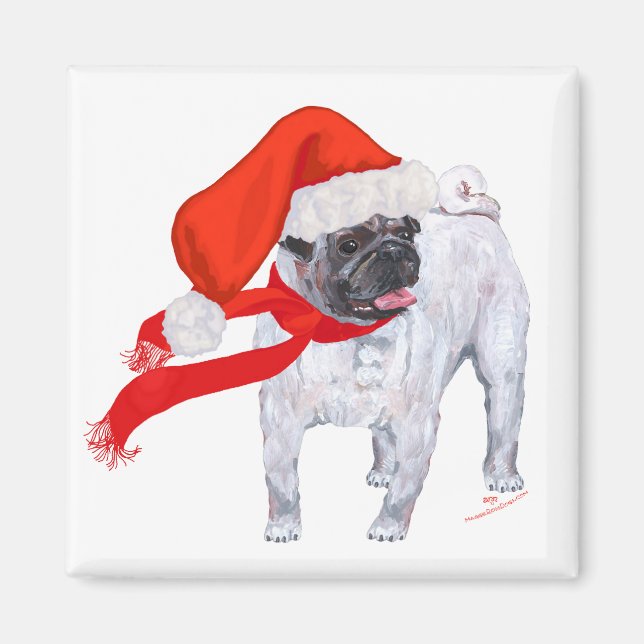 Aimant Pug de Noël (Devant)