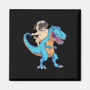 Aimant Pug montant un T-rex faisant du surf Dinosaur drôl