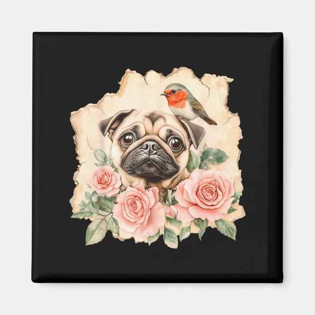 Aimant Pug oiseau chien mignon pug drôle  (Devant)