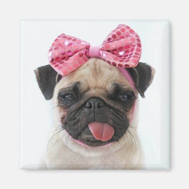 Aimant Pug with Pink Bow (Devant)