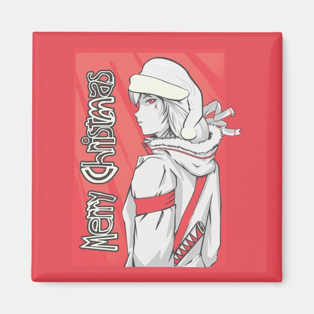 Aimant Pull de Noël anime, fille mignonne de Noël (Devant)