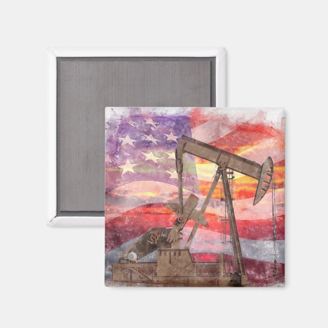 Aimant Pumpjack silhouette pastille Drapeau américain (Recto/Verso)