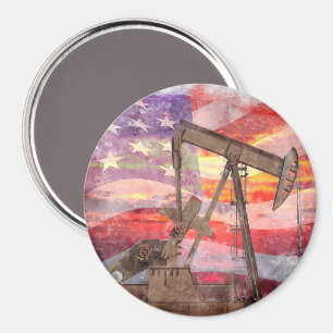 Aimant Pumpjack silhouette pastille Drapeau américain