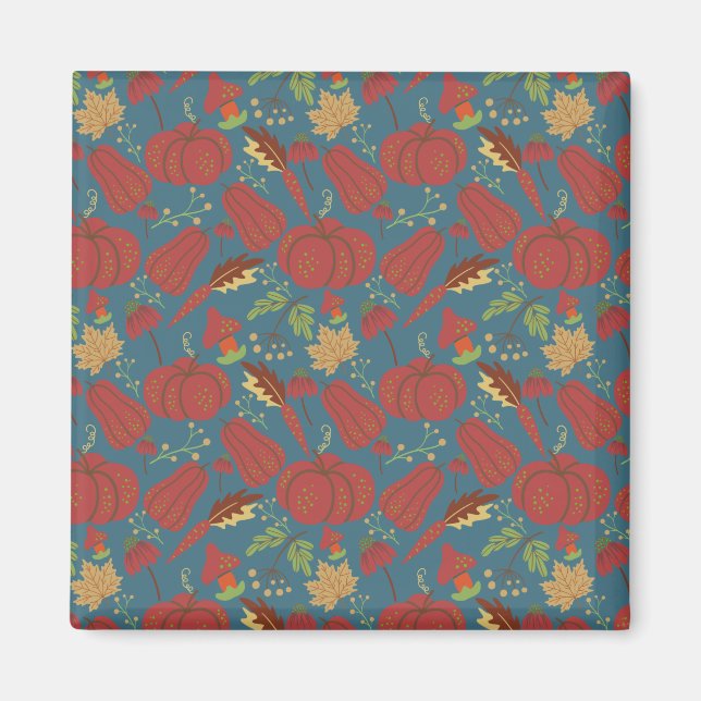 Aimant Pumpkin and carrot  seamless pattern red and blue (Devant)