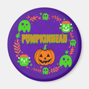 Aimant Pumpkinhead orange et vert avec cercle élégant