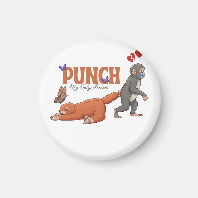 Aimant Punch‑kun & Plush Monkey – Kawaii pour les enfants (Devant)