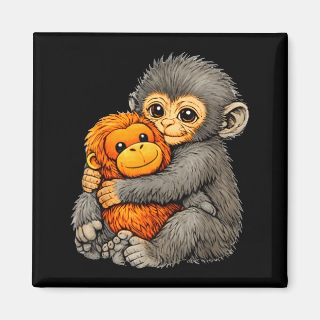 Aimant Punch monkey funny cute baby animal hugging plush  (Devant)