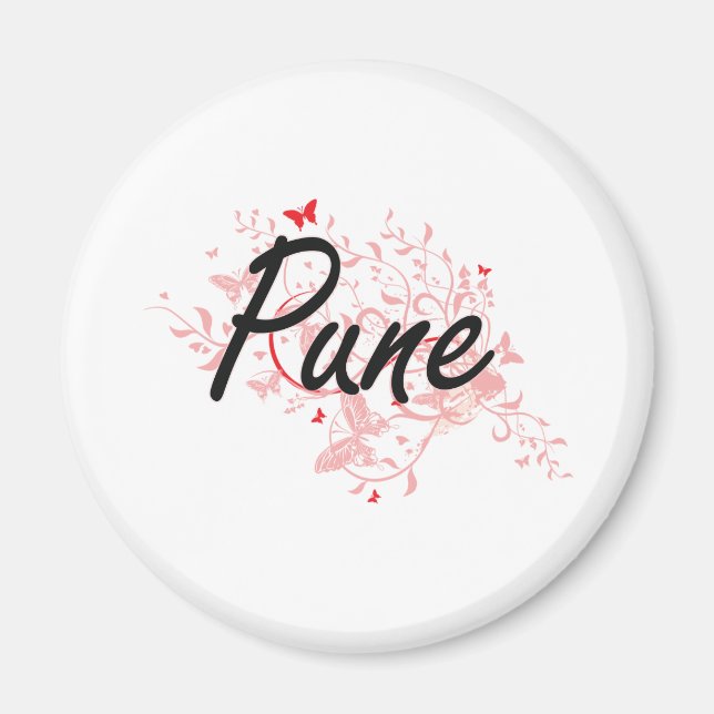 Aimant Pune India City Design artistique avec papillons (Devant)