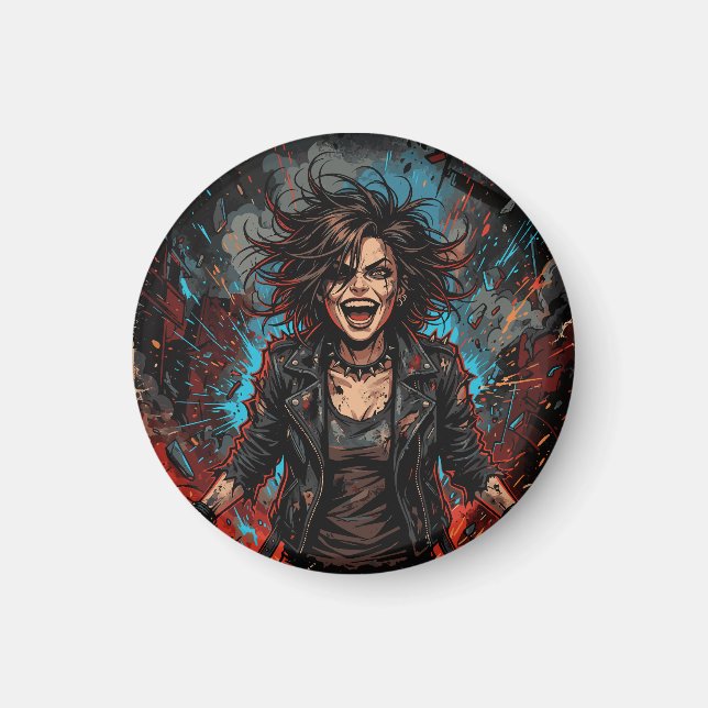 Aimant Punk Chaos Fille Explosion | Art Grunge Rebelle Fe (Devant)