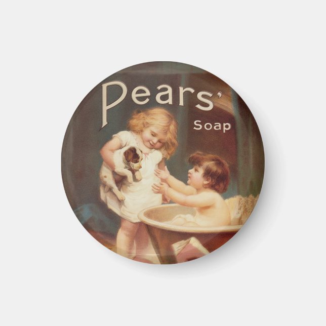 Aimant Puppy Taking A Bath Vintage Antique (Devant)