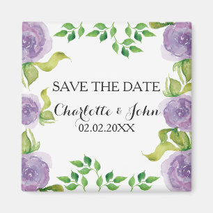 Aimant Purple aquarelle floral enregistrer la date