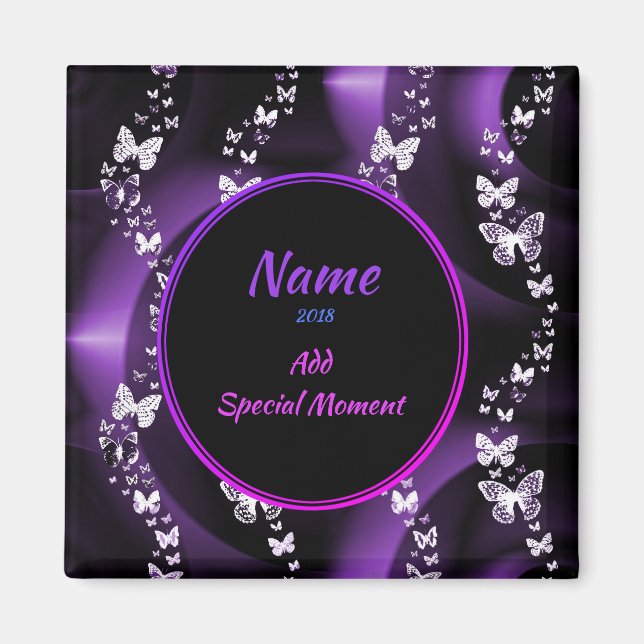 Aimant Purple Butpe Swirl, ajouter nom et date (Devant)