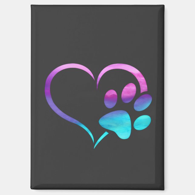 Aimant Purple Cyan Dog paw Print Heart  (Recto)