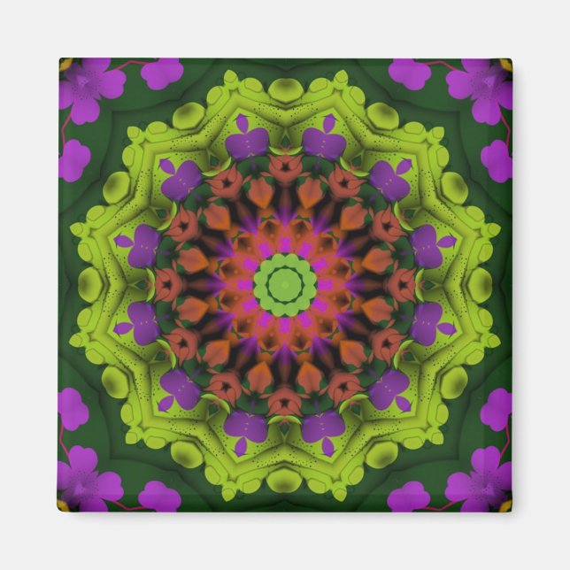 Aimant Purple Green : Art Mandala géométrique (Devant)