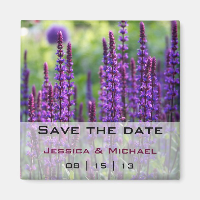 Aimant Purple Lavender Fleurs Mariage Enregistrer la date (Devant)