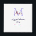 Aimant Purple pastel happy Valentine's day pink monogram<br><div class="desc">beautiful design</div>