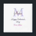 Aimant Purple pastel happy Valentine's day pink monogram<br><div class="desc">beautiful design</div>