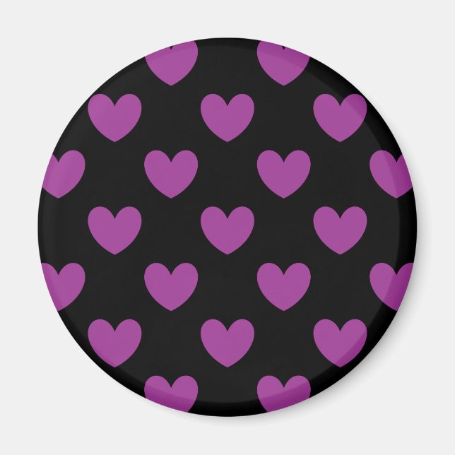 Aimant Purple polka hearts on black (Devant)
