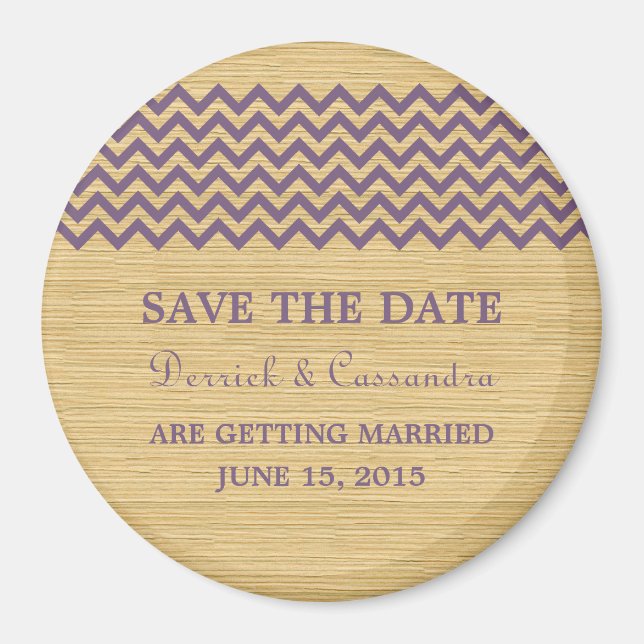 Aimant Purple Rustic Chevron Enregistrer l'aimant de date (Devant)