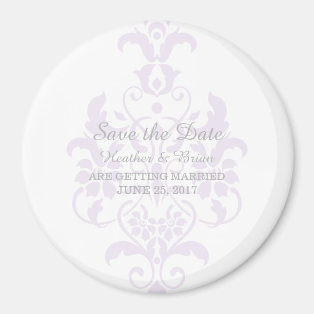 Aimant Purple Subtle Damask Enregistrer l'aimant de date (Devant)